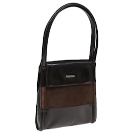 Gucci-GUCCI Tote Bag Enamel Suede Brown Auth 82713-Brown