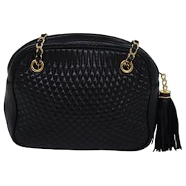 Bally-BALLY Bolso de hombro de cuero acolchado con cadena negra Auth am6499-Negro