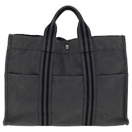 Hermès-HERMES Fourre Tout MM Bolsa de Mano Lona Gris Auth 81979-Castaño