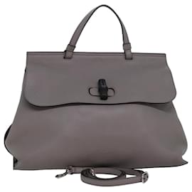 Gucci-Bolsa de mão em couro GUCCI Bamboo Daily 2way cinza 370830 Auth ar12107-Marrom