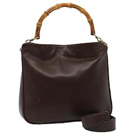 Gucci-Bolsa de Ombro de Couro GUCCI Bamboo 2way Marrom 001 3444 1638 Auth ep4603-Marrom