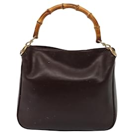 Gucci-Bolsa de Ombro de Couro GUCCI Bamboo 2way Marrom 001 3444 1638 Auth ep4603-Marrom