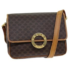 Céline-Bolsa de ombro em lona Macadam CELINE em couro PVC marrom Auth 80818-Marrom