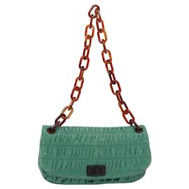 Prada-PRADA Bolso de Hombro con Cadena de Cuero Verde Auth 81468-Verde