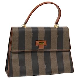 Fendi-Bolso de mano de lona Pecan FENDI negro marrón Auth 83199-Castaño,Negro