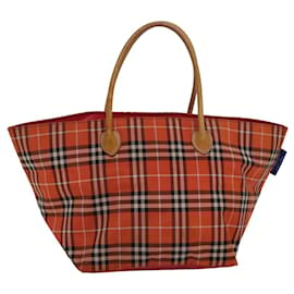 Burberry-Bolsa tote Burberry Nova Check Blue Label de nylon e couro laranja marrom Auth ti1814-Marrom,Laranja