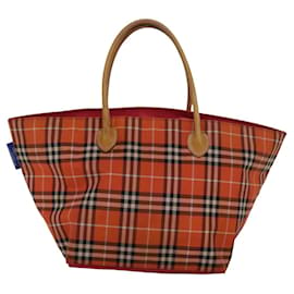 Burberry-Bolsa tote Burberry Nova Check Blue Label de nylon e couro laranja marrom Auth ti1814-Marrom,Laranja