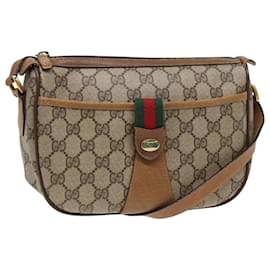 Gucci-GUCCI GG Supreme Web Sherry Line Bolsa de Hombro PVC Beige Rojo 89 01 032 Auth 83419-Roja,Beige