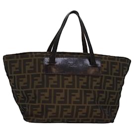 Fendi-Bolsa de mão em canvas Zucca FENDI marrom preto Auth 83230-Marrom,Preto