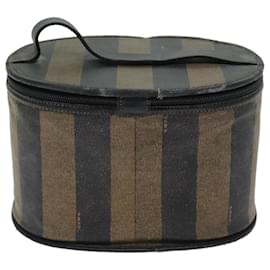 Fendi-FENDI Pecan Canvas Vanity Cosmetic Pouch Black Brown Auth bs14130-Brown,Black