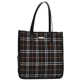 Autre Marque-Burberrys Nova Check Blue Label Tote Bag Nylon Leather Brown Black Auth ti1822-Brown,Black