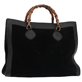 Gucci-Bolso de mano de cuero de gamuza negro GUCCI Bamboo 002 1186 0259 Auth bs14947-Negro