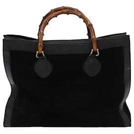 Gucci-Bolso de mano de cuero de gamuza negro GUCCI Bamboo 002 1186 0259 Auth bs14947-Negro