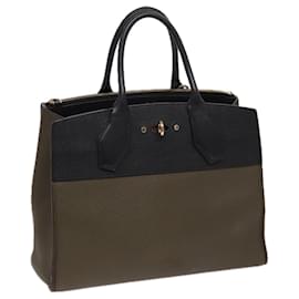 Louis Vuitton-LOUIS VUITTON City Steamer MM Bolsa de Couro 2em1 Preto Verde M54312 Auth ar12078-Preto,Verde