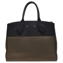 Louis Vuitton-LOUIS VUITTON City Steamer MM Bolsa de Couro 2em1 Preto Verde M54312 Auth ar12078-Preto,Verde