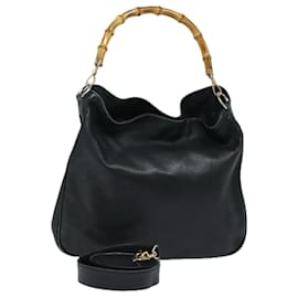 Gucci-Bolsa de Ombro de Couro GUCCI Bamboo 2way Preta 001 1377 3754 Auth 80844-Preto