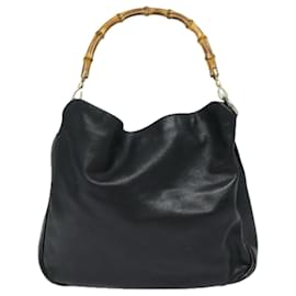 Gucci-Bolsa de Ombro de Couro GUCCI Bamboo 2way Preta 001 1377 3754 Auth 80844-Preto