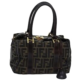 Fendi-Bolso de mano de lona Zucca FENDI marrón negro Auth 82560-Castaño,Negro