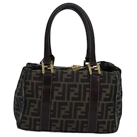 Fendi-Bolso de mano de lona Zucca FENDI marrón negro Auth 82560-Castaño,Negro