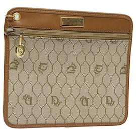Christian Dior-Christian Dior Honeycomb Canvas Pouch PVC Leather Beige Auth ti1806-Beige