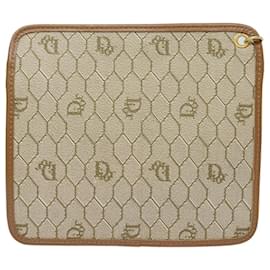 Christian Dior-Christian Dior Honeycomb Canvas Pouch PVC Leather Beige Auth ti1806-Beige