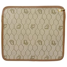 Christian Dior-Bolso de lona de panal Christian Dior en PVC cuero beige Auth ti1806-Beige