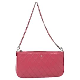 Chanel-CHANEL Bolsa de Acessórios com Corrente Bicolor Couro de Cordeiro Rosa CC Auth yk13496A-Rosa