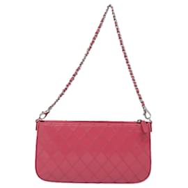 Chanel-CHANEL Bolsa de Acessórios com Corrente Bicolor Couro de Cordeiro Rosa CC Auth yk13496A-Rosa