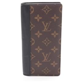 Louis Vuitton-Cartera Larga Bifold Brazza Monogram Macassar de Louis Vuitton-Castaño,Negro