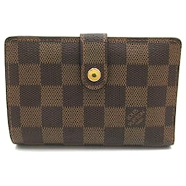 Louis Vuitton-Billetera bi-fold Louis Vuitton en lona Damier marrón-Castaño,Damier ebene