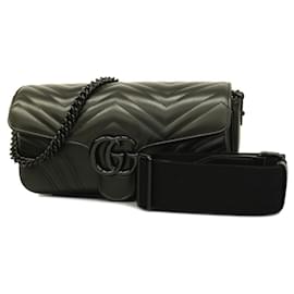 Gucci-Bolsa de ombro de couro Gucci GG Marmont-Preto