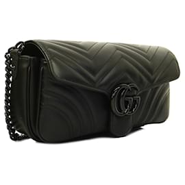 Gucci-Bolso de hombro de cuero Gucci GG Marmont-Negro