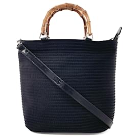 Gucci-Bolso de mano de nylon negro Gucci con bambú-Negro