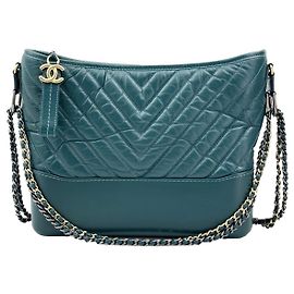 Chanel Gabrielle Handbag Green Leather Green