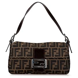 Fendi-Bolsa de ombro Fendi Zucca em lona marrom-Marrom