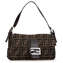 Fendi-Bolsa de ombro Fendi Zucca em lona marrom-Marrom