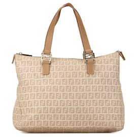 Fendi-Bolso Tote de lona Zucchino de Fendi en color beige-Camello