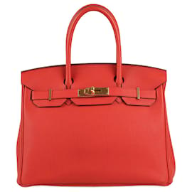 Hermès-HERMES Birkin 30 Togo Rouge peonía Accesorios Metálicos Dorados X: 2016-Roja