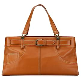 Dior-Tote de couro laranja da Dior com bolso de jeans-Laranja