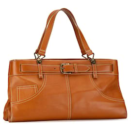 Dior-Tote de couro laranja da Dior com bolso de jeans-Laranja