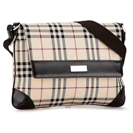 Burberry-Bolsa transversal com aba em xadrez Burberry na cor bege-Camelo