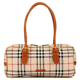 Burberry-Bolsa de ombro em tweed xadrez Burberry marrom-Camelo