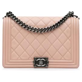 Chanel-Bolsa Boy grande de couro de cordeiro rosa da Chanel-Rosa