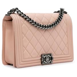 Chanel-Bolsa Boy grande de couro de cordeiro rosa da Chanel-Rosa