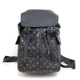Bottega Veneta Lambskin Intrecciato Backpack Black White Red
