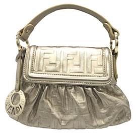 Fendi-Fendi Zucca Pattern Leather Pouch-Golden