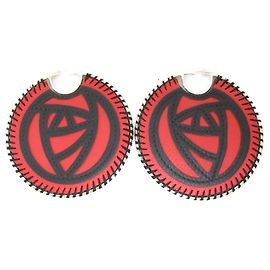 Orecchini in pelle rossa e acciaio inossidabile Loewe Rosso