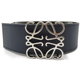 Loewe Reversible Leather Belt Black Navy blue