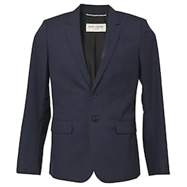 Saint Laurent-Saint Laurent Single Breasted Blazer in Navy Blue Wool -Blue,Navy blue