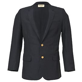 Saint Laurent Gold Button Blazer in Navy Blue Wool Blue Navy blue